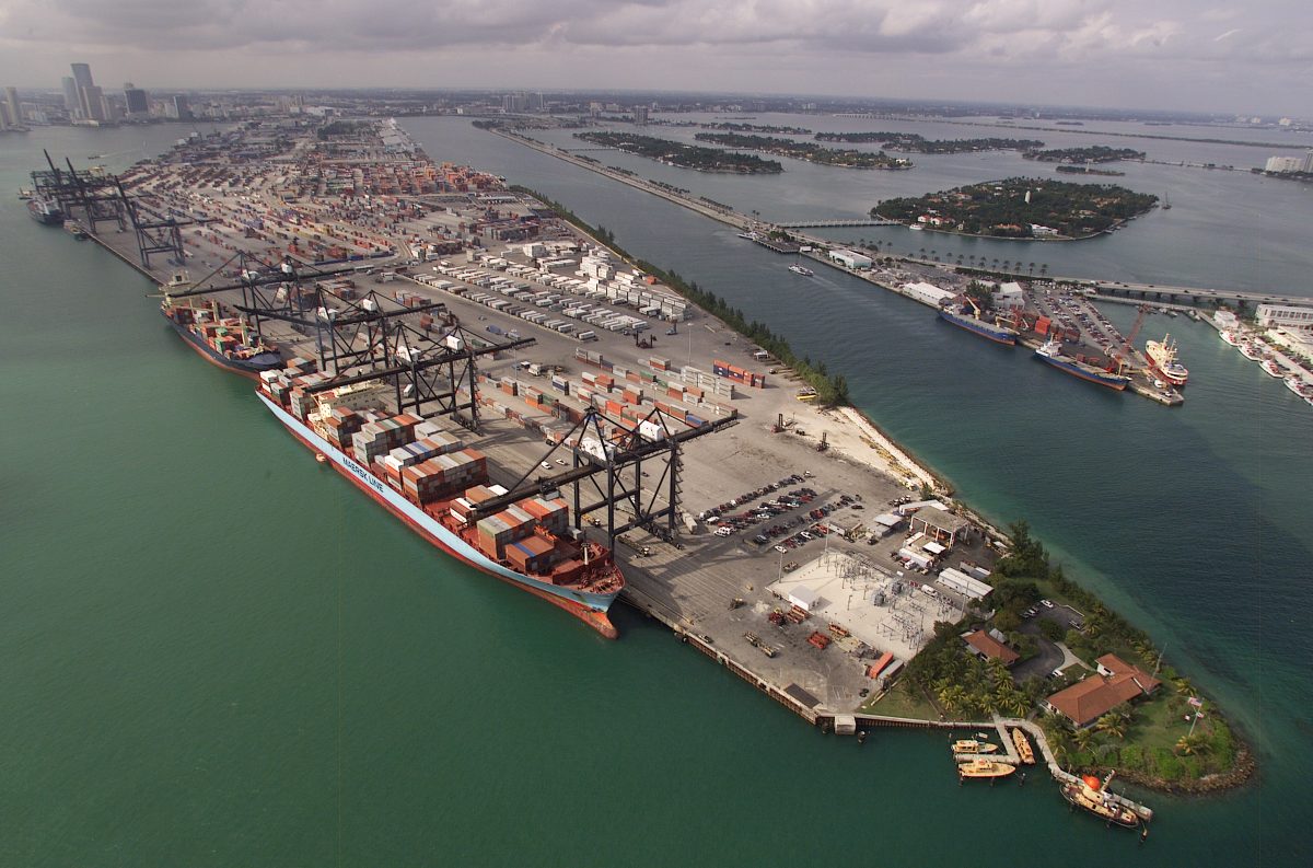 Aerial photograph of the Port of Miami container terminal