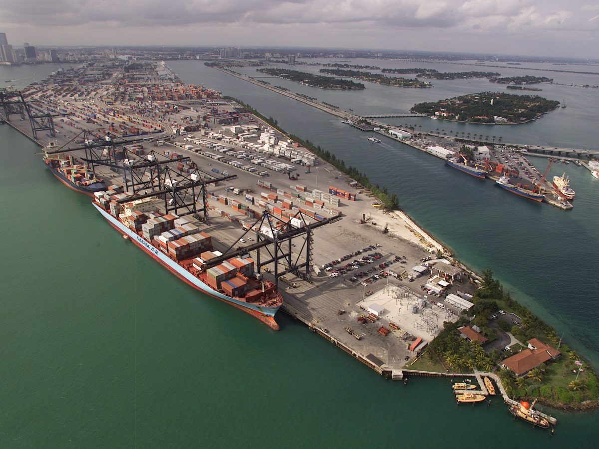 Aerial photograph of the Port of Miami container terminal