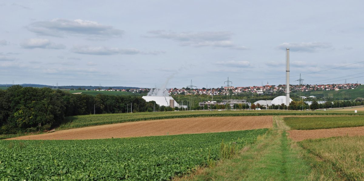 Neckarwestheim nuclear power plant cooling towers in Germany