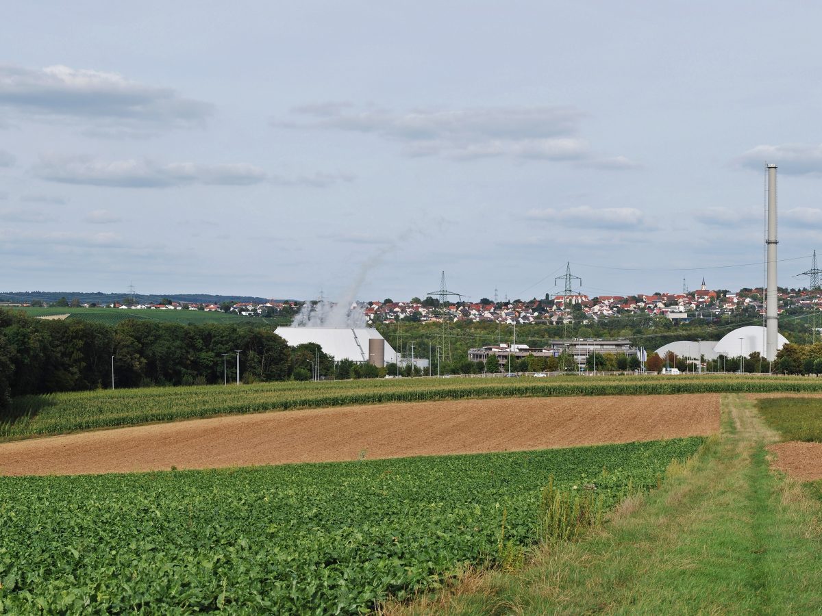 Neckarwestheim nuclear power plant cooling towers in Germany