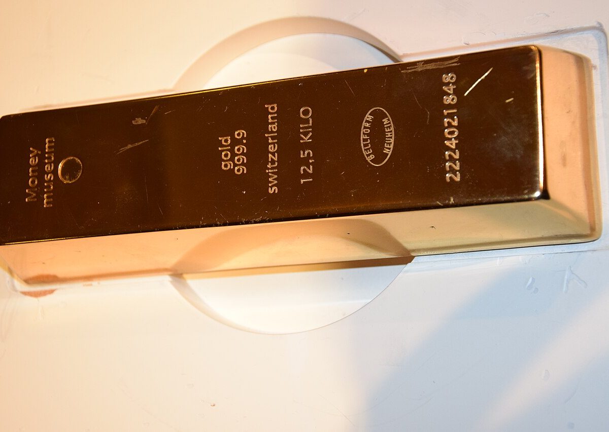 Gold bullion bar at Swiss Money Museum
