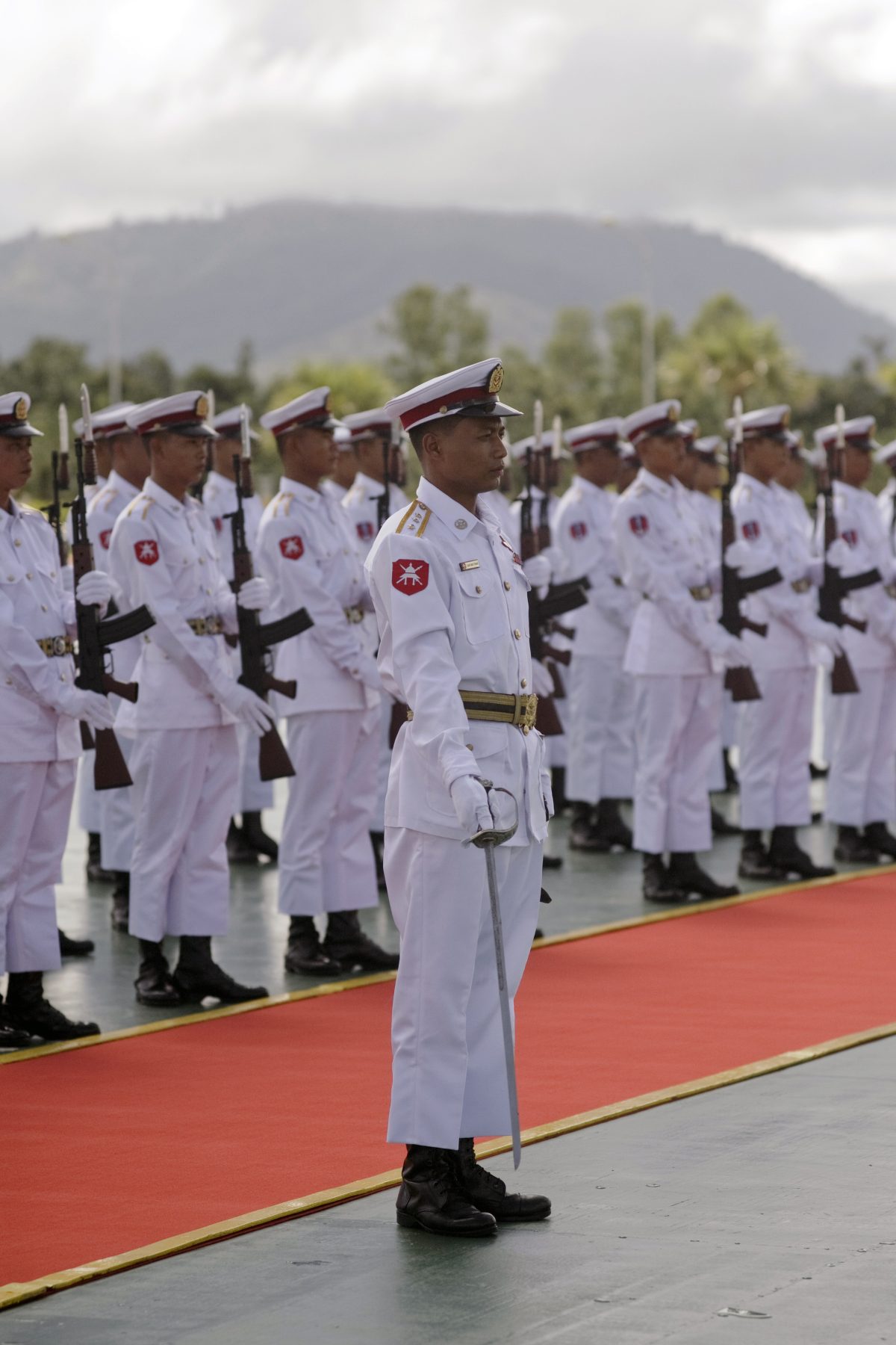 Myanmar military personnel at an official reception in Naypyidaw