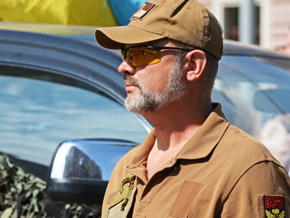 Ukrainian soldiers march in Kyiv on Independence Day 2021