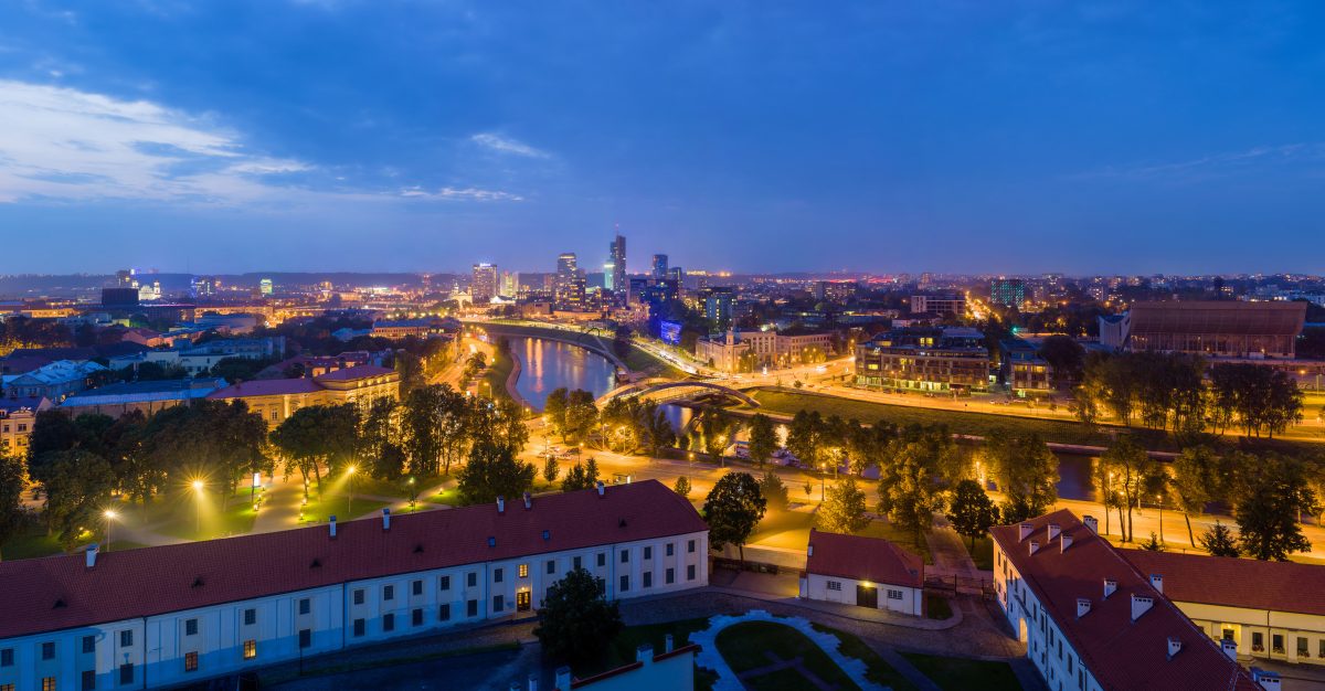 Vilnius skyline at dusk, capital of Lithuania and NATO member state