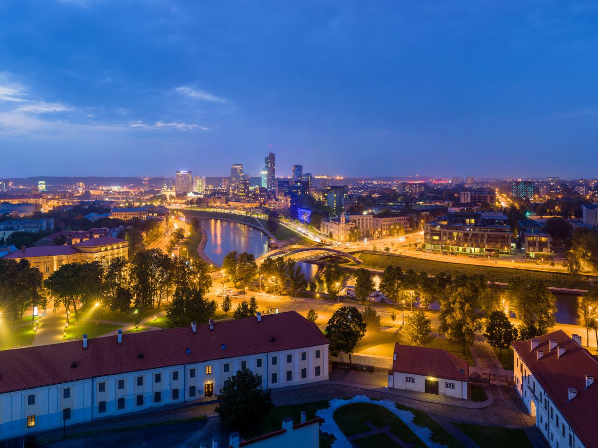 Vilnius skyline at dusk, capital of Lithuania and NATO member state